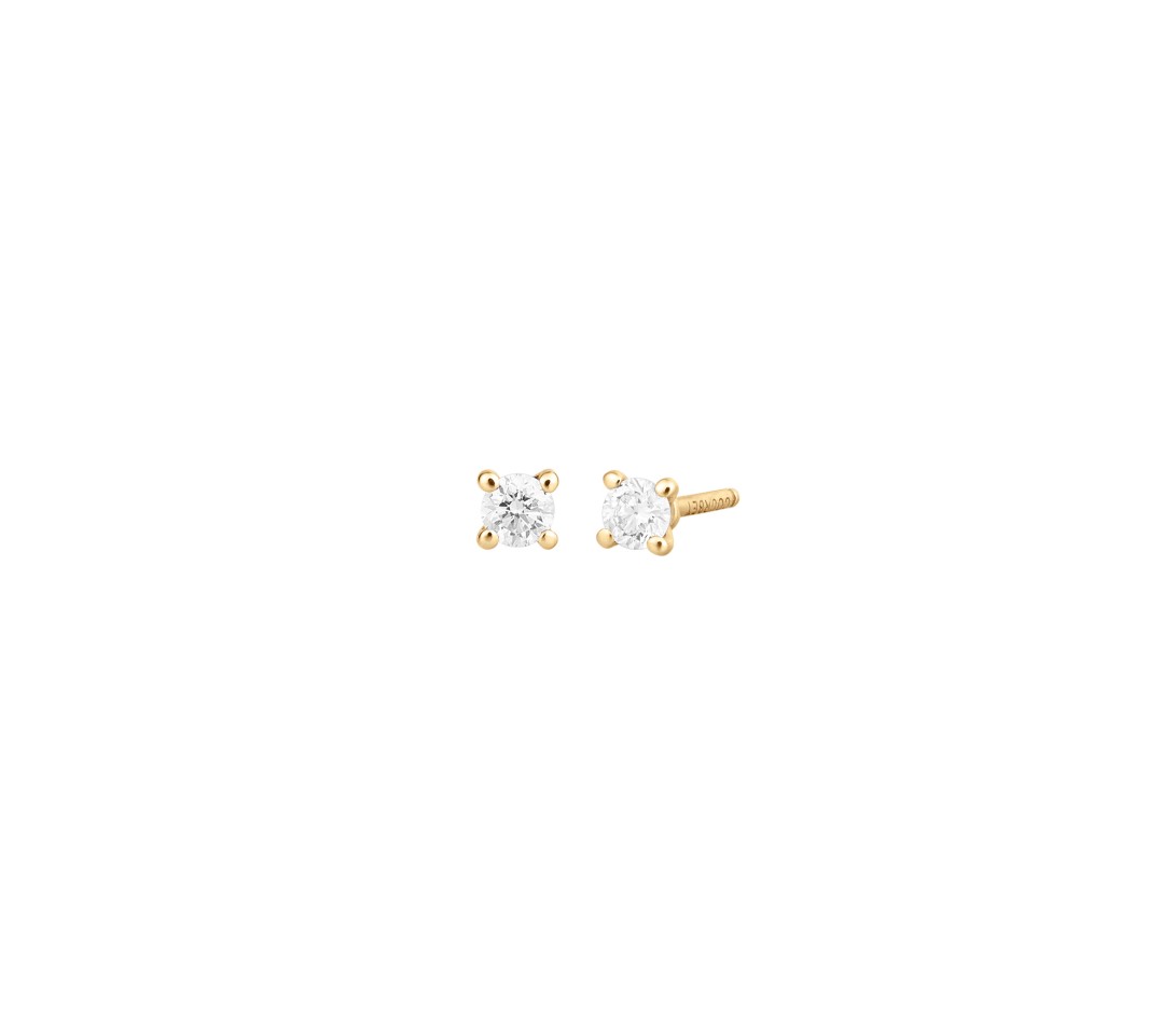 Boucles d'oreilles puces 4 griffes en or jaune - 0,1ct