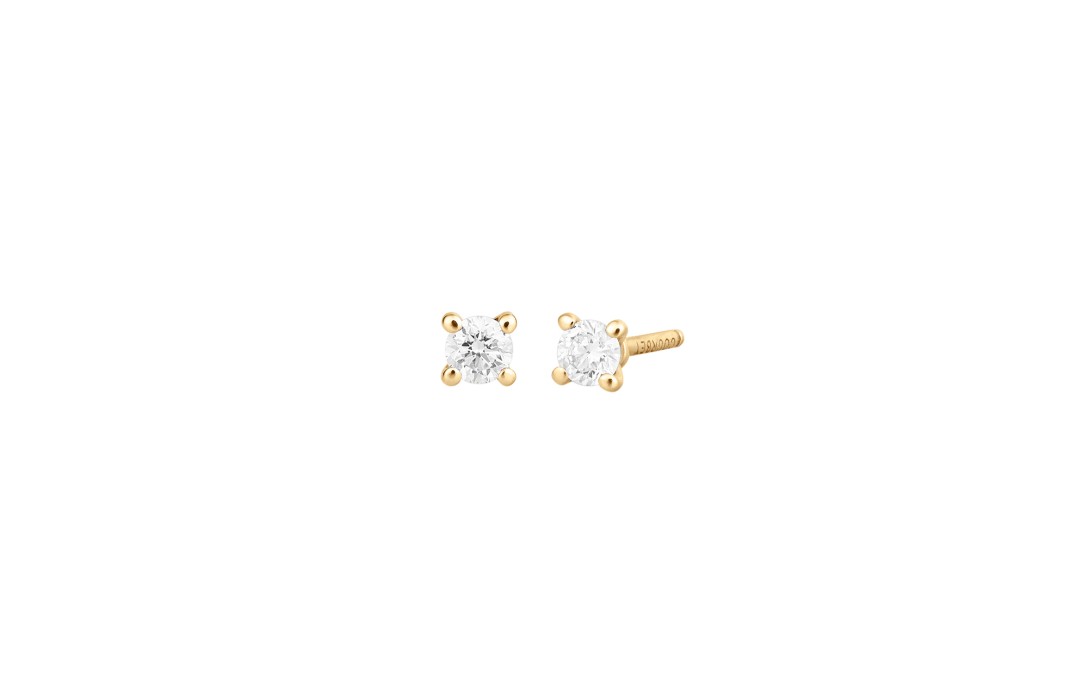 Boucles d’oreilles quatre griffes - Or jaune 18K (2,00 g), 2 diamants 0,60 ct - Courbet