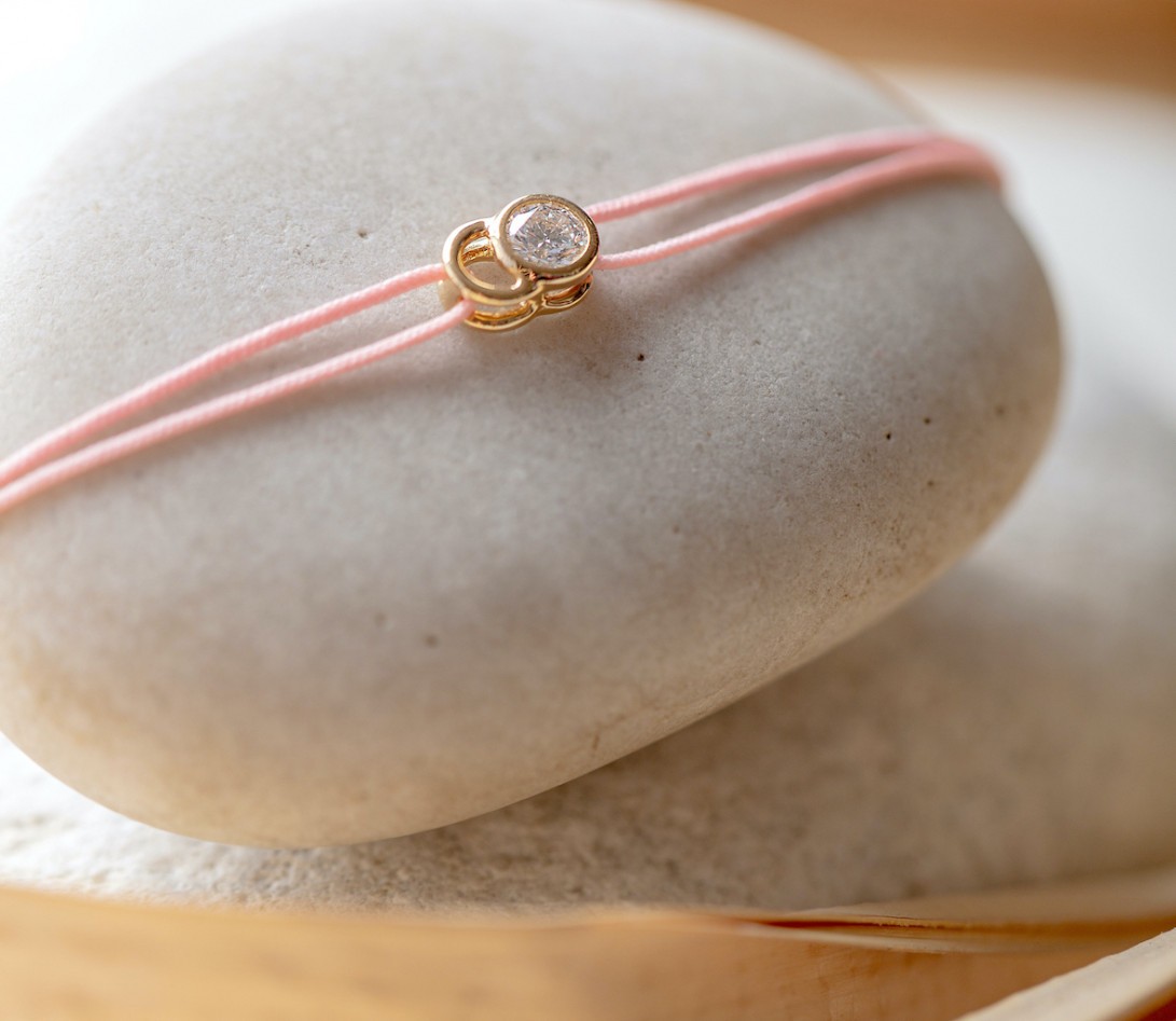 Bracelet cordon LET'S COMMIT rose ballerine en or blanc - NM 2