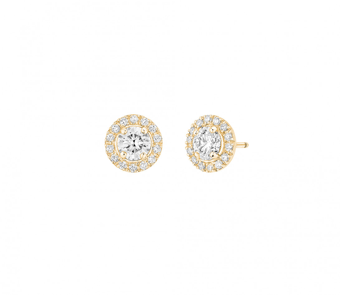 Boucles d'oreilles Halo en or jaune et diamants de synthèse 2ct