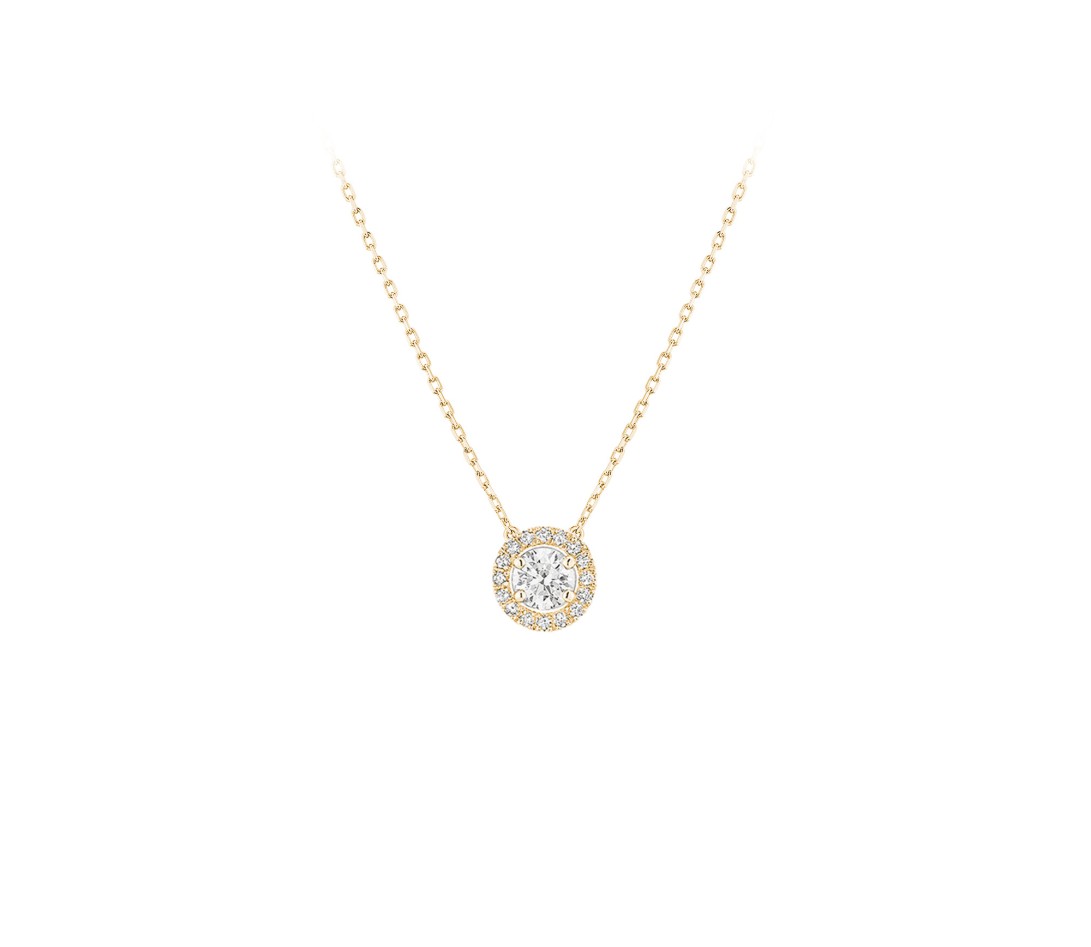 Collier Halo en or jaune et diamants de synthèse 2ct