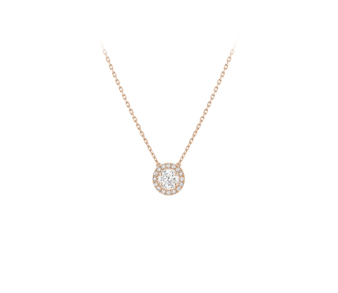 Collier Halo en or rose et diamants de synthèse 2ct