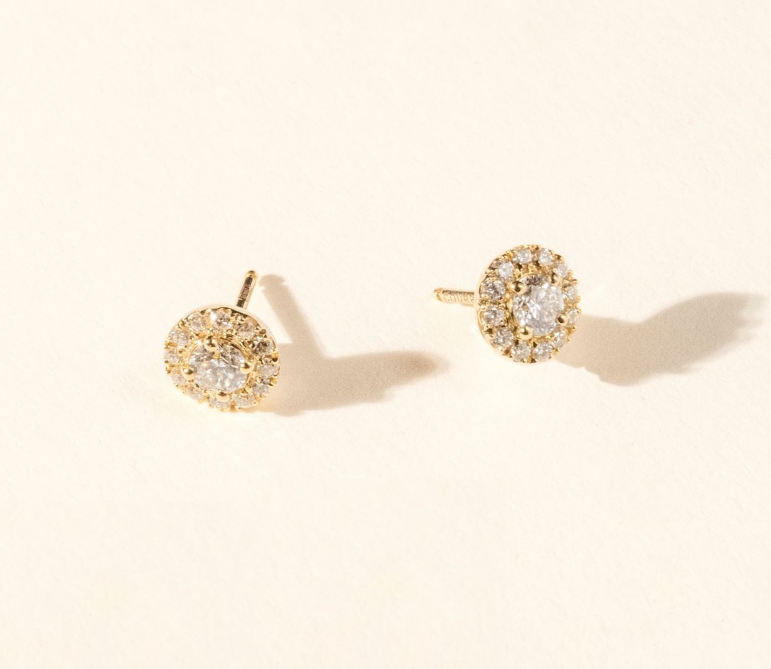 Boucles d'oreilles Halo en or jaune et diamants de synthèse 2ct